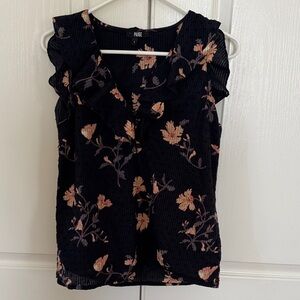 PAIGE Black Floral Ruffle Neck Sleeveless Blouse